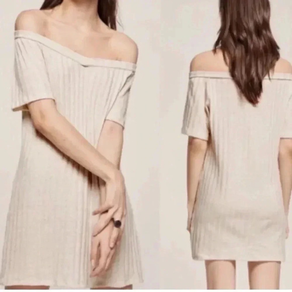 Reformation Portland Off Shoulder Dress Cream Ribbed Women’s Size XS - Picture 8 of 8